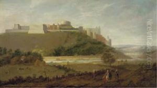 Windsor Castle From The North With The River Thames And Labourers In The Foreground Oil Painting by Peter Tillemans