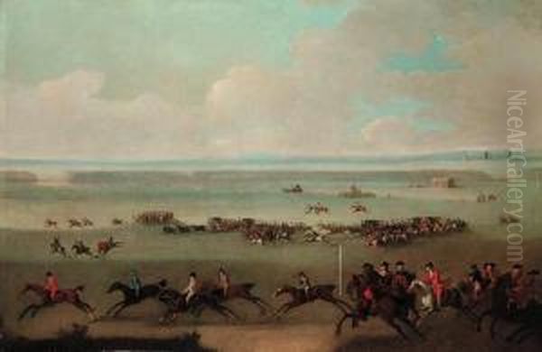 A Race Meeting On Newmarket Heath Oil Painting by Peter Tillemans