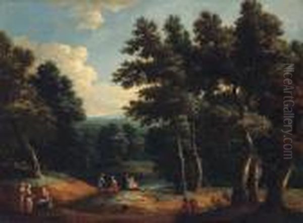 A Wooded Landscape With Peasants By A Sandy Track Oil Painting by Peter Tillemans