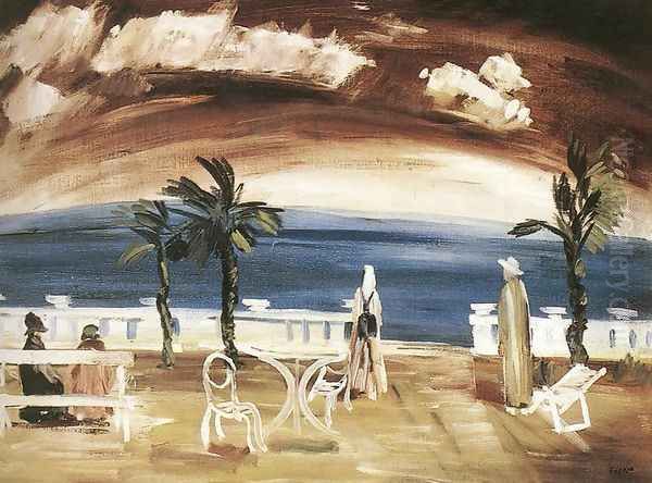 On the Beach under Purple Sky 1934 Oil Painting by Istvan Farkas