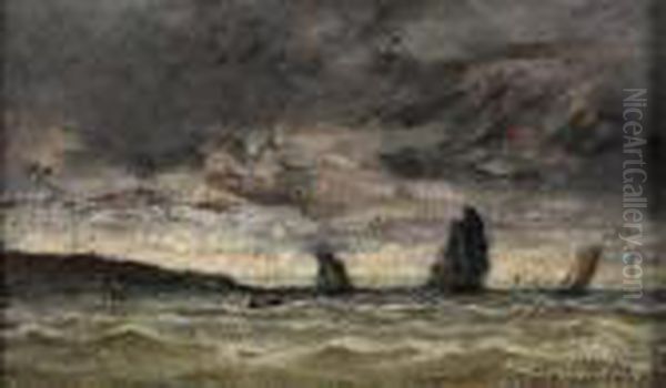 Barques Sous Voiles Ciel Orageux Oil Painting by Louis Timmermans