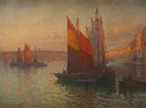 Voiliers Au Port Oil Painting by Louis Timmermans