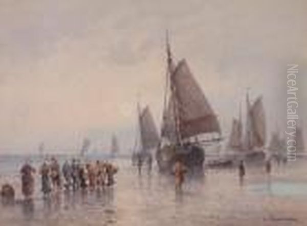 L'arrivee Des Pecheurs, Port Du Nord Oil Painting by Louis Timmermans