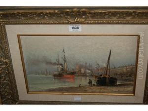 Scene With Steam And Sailing Vessels Oil Painting by Louis Timmermans