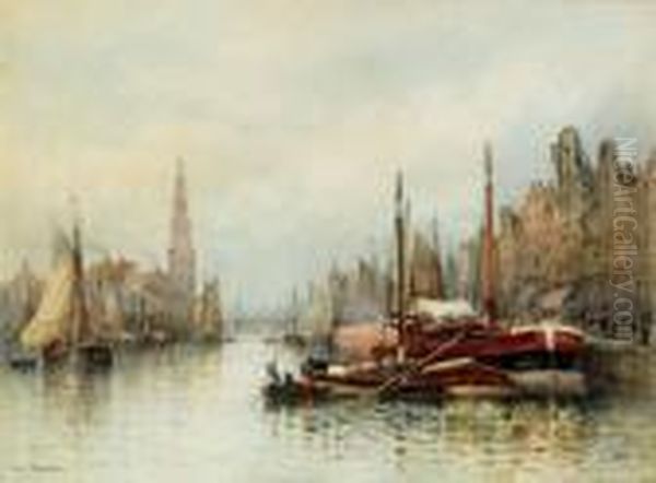 Vue D'un Canal En Hollande Oil Painting by Louis Timmermans