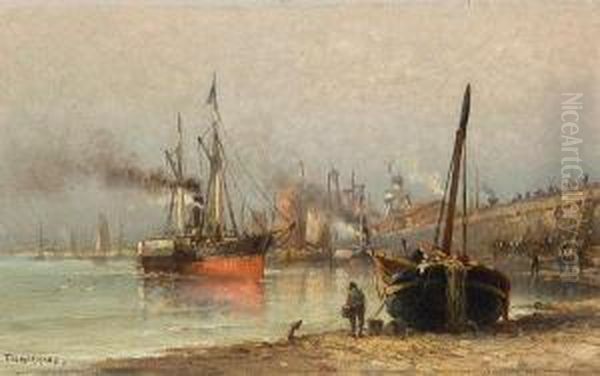 Harbour Scene Oil Painting by Louis Timmermans