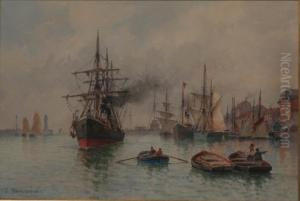 Bateaux Entrant Au Port Oil Painting by Louis Timmermans