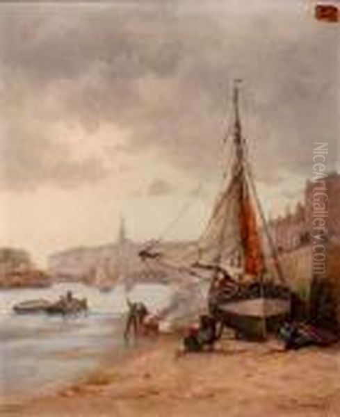 Port De Peche En Belgique Oil Painting by Louis Timmermans