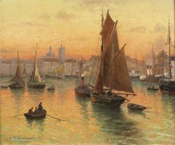 Port Normand Au Soleil Couchant Oil Painting by Louis Timmermans