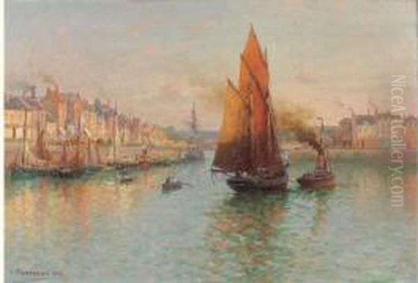 Voilier Dans Le Port De Fecamp Oil Painting by Louis Timmermans