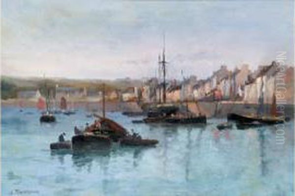 Pecheurs Dans Un Port Breton Oil Painting by Louis Timmermans