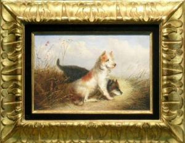 Terriers In A Landscape Oil Painting by Louis Timmermans