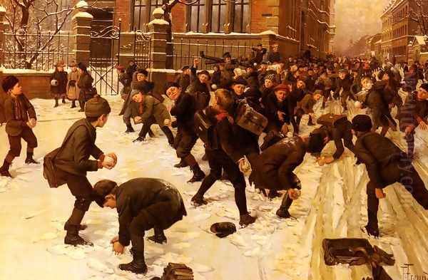 Die Schneeballschlacht (The Snowball Fight) Oil Painting by Fritz Freund