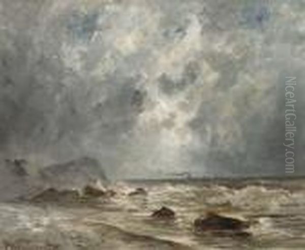 A Choppy Surf Oil Painting by Louis Timmermans