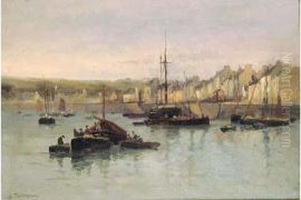 Vue D'un Port Oil Painting by Louis Timmermans