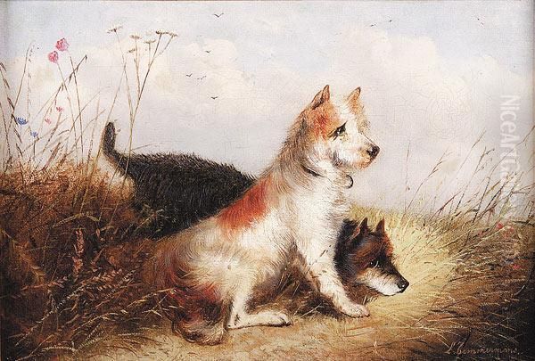 Two Terriers Oil Painting by Louis Timmermans