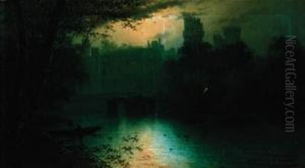 Warwick Castle By Night Oil Painting by Louis Timmermans