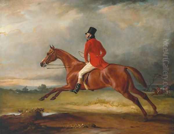 Major Healey, Wearing Raby Hunt Uniform, Riding with the Sedgefield Hunt Oil Painting by John Snr Ferneley