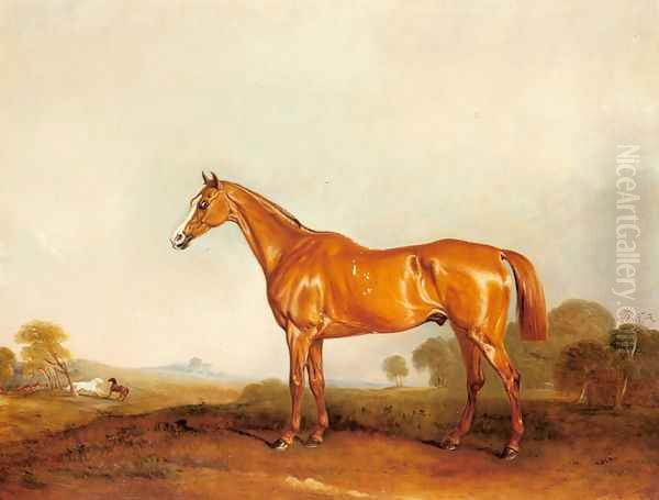 A Golden Chestnut Hunter in a Landscape Oil Painting by John Snr Ferneley