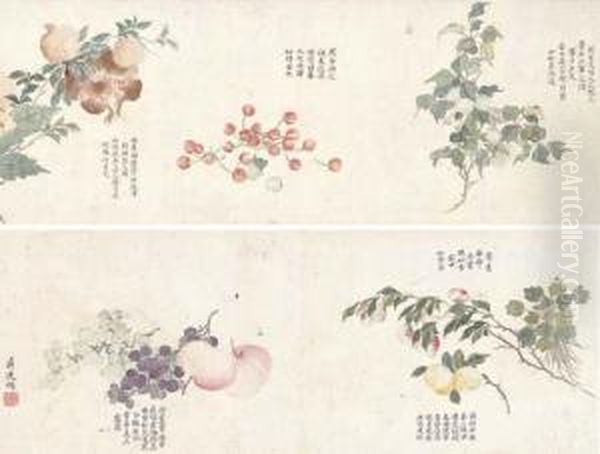 Flowers And Fruit Oil Painting by Jiang Tingxi