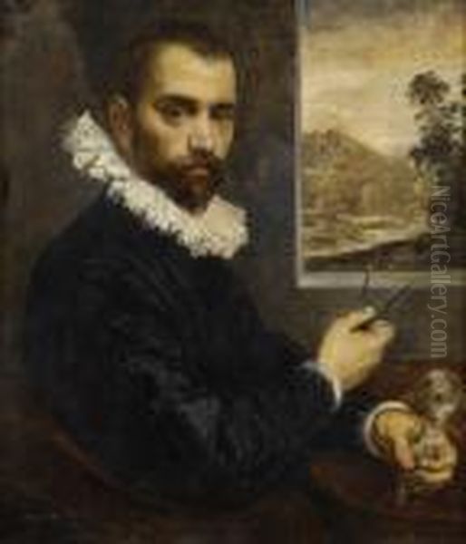 Portrait Eines Malers. Oil Painting by Domenico Tintoretto