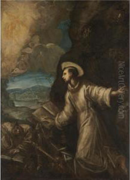 Saint Francis Receiving The Stigmata Oil Painting by Domenico Tintoretto