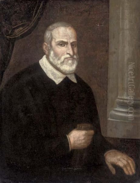 Portrait Of A Gentelman, Half-length, Seated, A Book In His Right Hand Oil Painting by Domenico Tintoretto