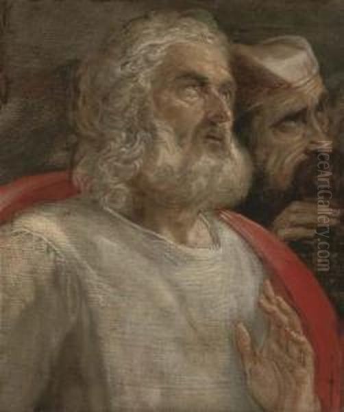 Two Men Looking Upward: A Fragment Oil Painting by Domenico Tintoretto