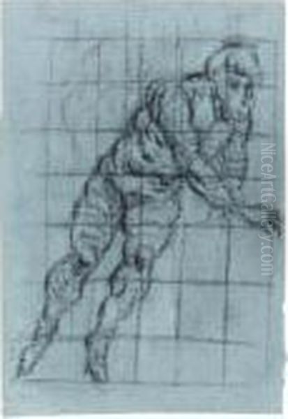 Study Of A Twisting Male Nude Oil Painting by Domenico Tintoretto