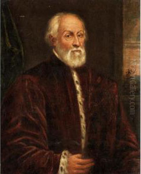 Portrait Of A Gentleman, Half Length, Wearing The Robes Of A Venetian Senator Oil Painting by Domenico Tintoretto