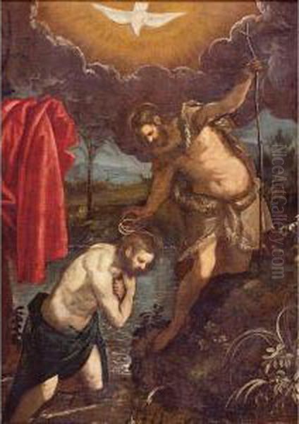 The Baptism Of Christ Oil Painting by Domenico Tintoretto