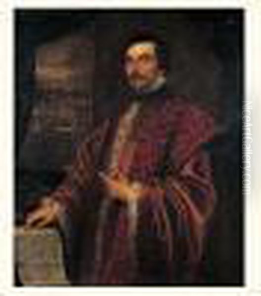 Portrait D'antonio Longui,preteur De Vicence Devant La Ville De Vicence Oil Painting by Domenico Tintoretto