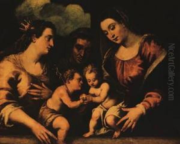 The Madonna And Child With The 
Infant Saint John The Baptist, Saintelizabeth And Saint Catherine Of 
Alexandria Oil Painting by Domenico Tintoretto