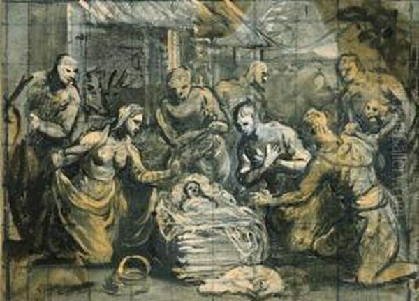 Tintoretto
The Adoration Of The Shepherds
Black Chalk, Oil On Blue Paper, Squared In Black Chalk Oil Painting by Domenico Tintoretto