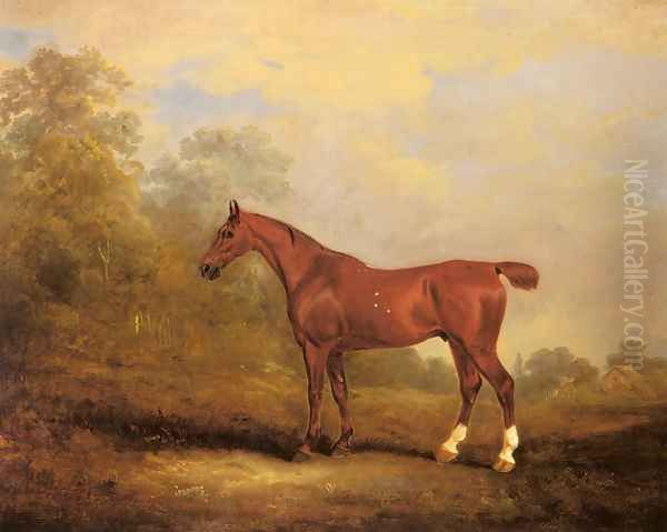 Cecil, a favorite Hunter of the Earl of Jersey in a Landscape Oil Painting by John Snr Ferneley