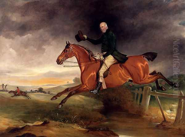 Mr George Marriott On His Bay Hunter Taking A Fence Oil Painting by John Snr Ferneley