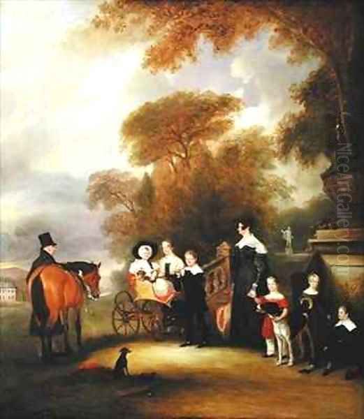 The Rev and Mrs Henry Palmer with their six younger children at Withcote Hall Near Oakham Leicestershire Oil Painting by John Snr Ferneley