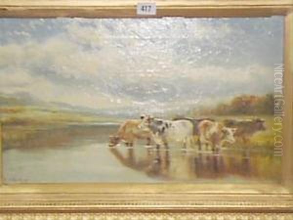 Cattle Watering Oil Painting by William Vivian Tippet