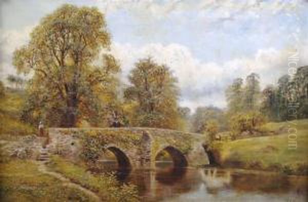 Crossing Over A Stone Bridge Oil Painting by William Vivian Tippet