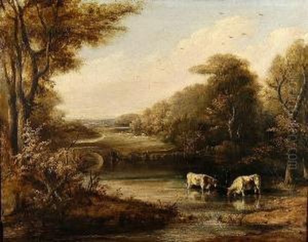 Cattle Watering Oil Painting by William Vivian Tippet