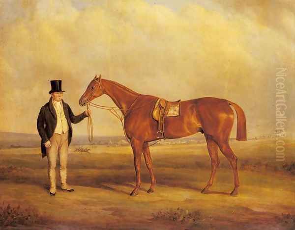 A Gentleman Holding Dangerous, the Winner of the 1833 Derby Oil Painting by John Snr Ferneley