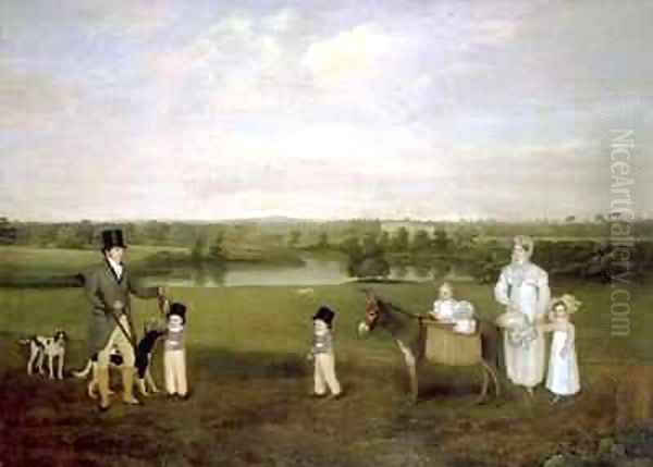 William Hetton Cooke with his Wife and Children at Worleston Rookery Chester Oil Painting by John Snr Ferneley