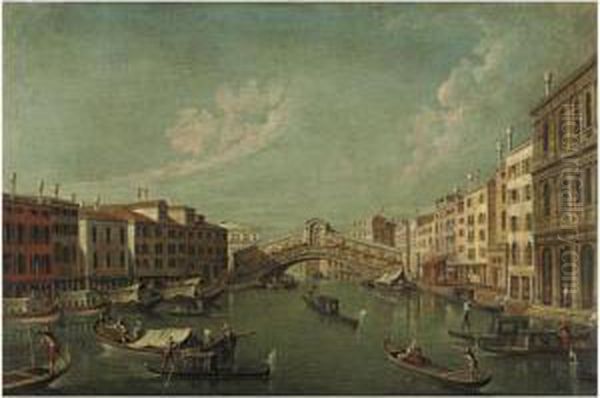 Venezia, L'isola Della Giudecca Con La Chiesa Del Redentore;
Il Ponte Di Rialto Con La Riva Del Vin Oil Painting by Francesco Tironi