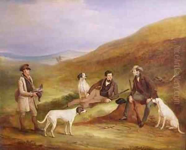 Edward Horner Reynard and his Brother George Grouse Shooting with the Keeper Tully Lamb at Middlesmoor Yorkshire Oil Painting by John Snr Ferneley