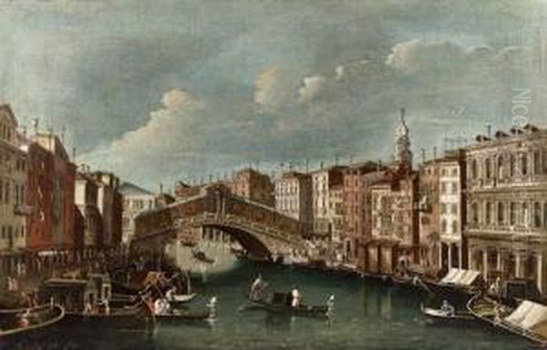 Veduta Del Ponte Di Rialto Con Le Rive Del Ferro E Del Vin Oil Painting by Francesco Tironi