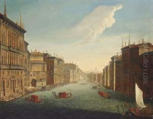 The Grand Canal, Venice, Looking East From The Palazzo Balbi To Therialto Bridge Oil Painting by Francesco Tironi