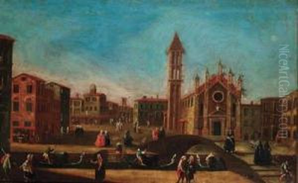 A Capriccio View Of A Venetian Piazza Oil Painting by Francesco Tironi