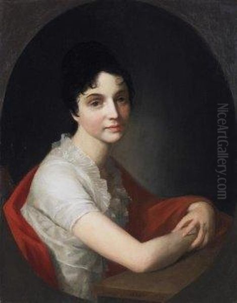 Portrait Of Madame Dufour. Signed And Dated On The Table Top: Tischbein 180 Oil Painting by Johann Friedrich A. Tischbein