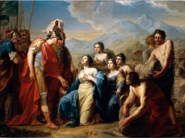 The Queen Of Sheba Kneeling Before King Solomon Oil Painting by Johann Friedrich A. Tischbein