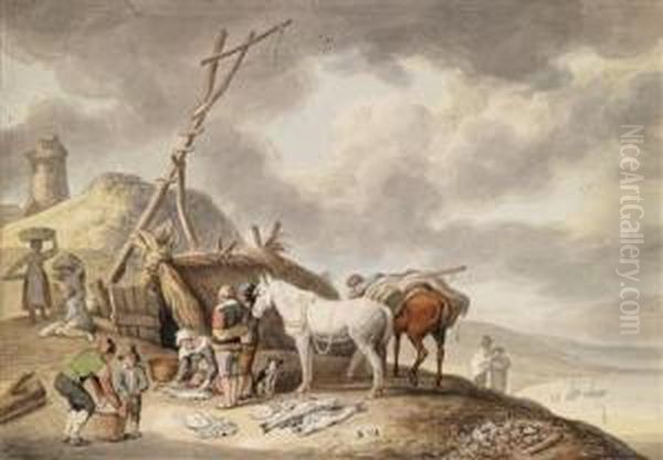 A Fishingvillage Oil Painting by Johann Heinrich Wilhelm Tischbein I